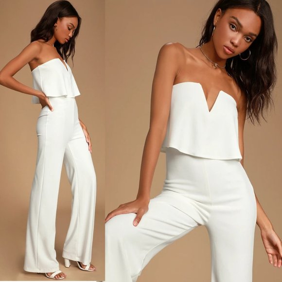 Power of Love Sleeveless Tiered Bodice Jumpsuit - Stretch Crepe Bridal Romper - Picture 1 of 5